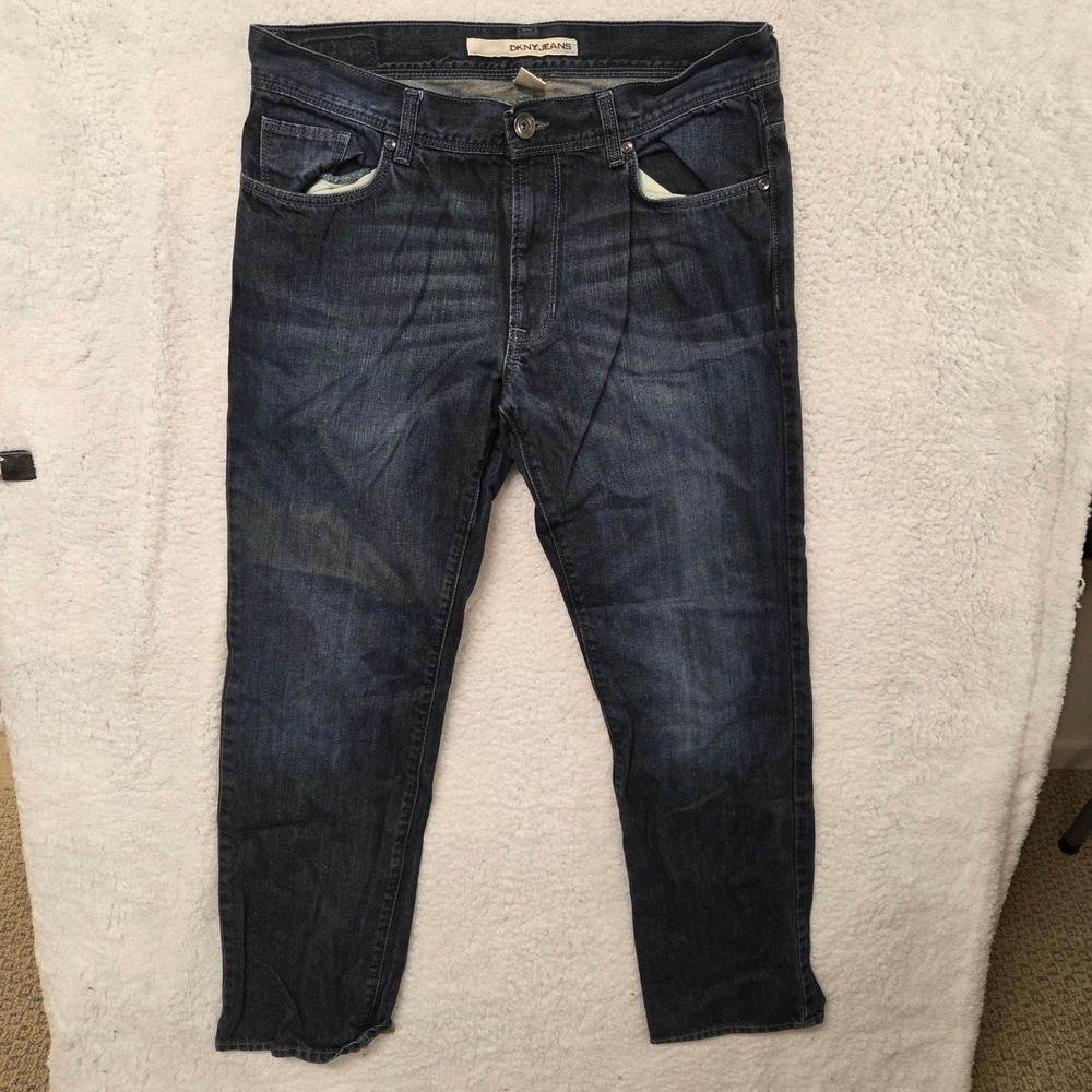 DKNY JEANS Mens Dark Wash Straight‎ Leg Denim Jeans Size 34x32